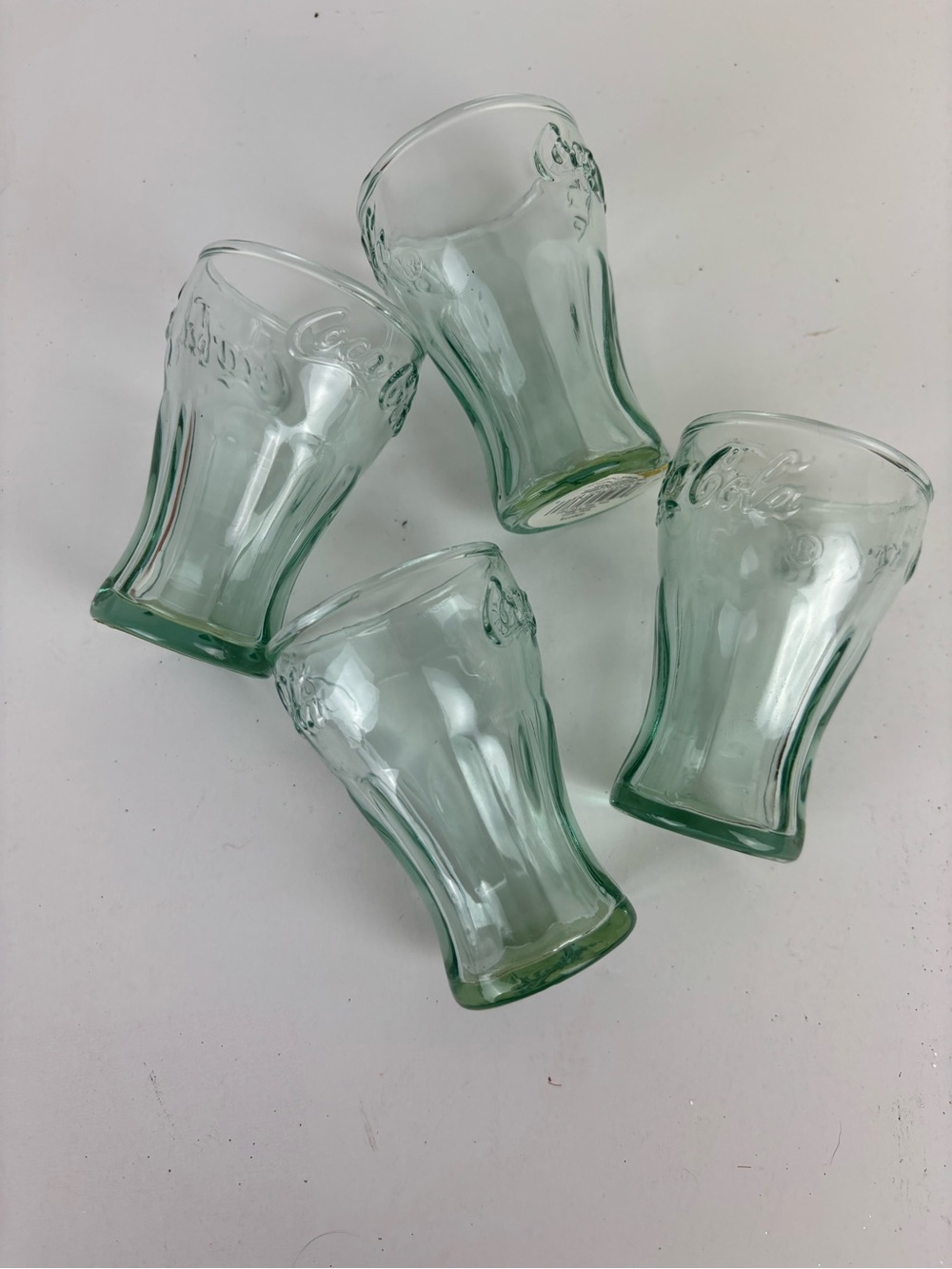 Mini 3” Coca-Cola Light Green Embossed Glass Tumbler Set